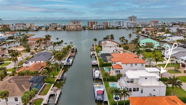 aerial view with a water view