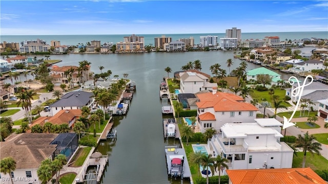 bird's eye view featuring a water view