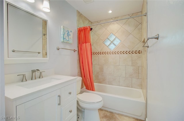 full bathroom featuring tile patterned floors, vanity, toilet, and shower / bath combination with curtain