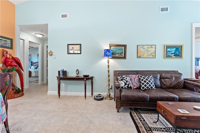 living room featuring light tile patterned floors