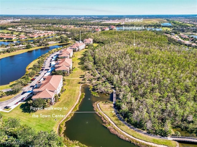 aerial view featuring a water view