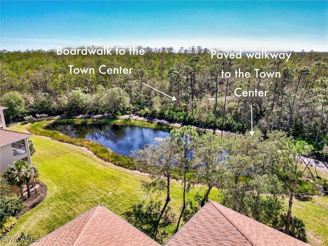 aerial view with a water view