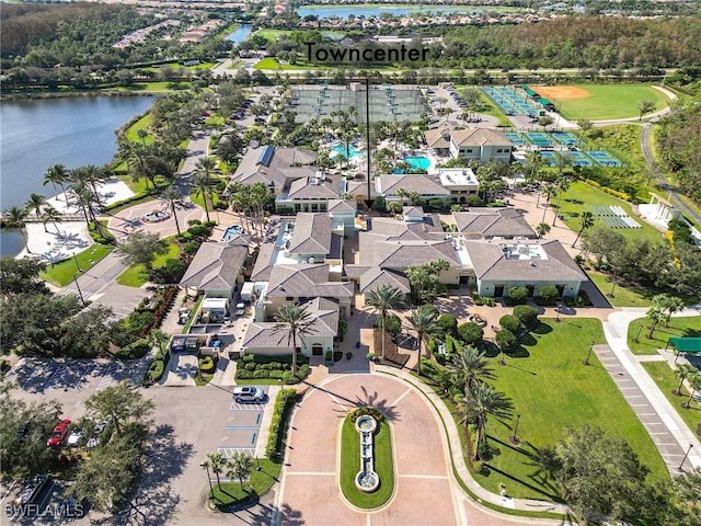 bird's eye view featuring a water view