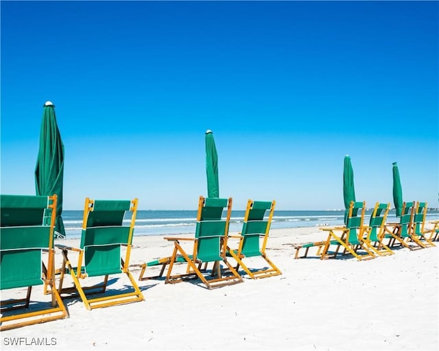 exterior space featuring a view of the beach