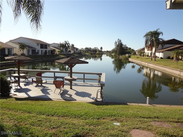 view of dock with a water view