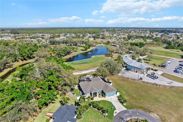 aerial view with a water view