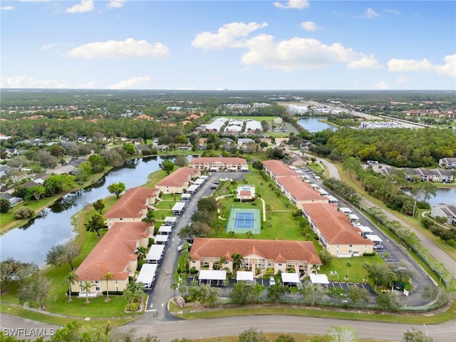 aerial view featuring a water view