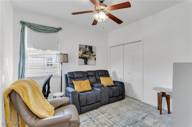 living room with ceiling fan