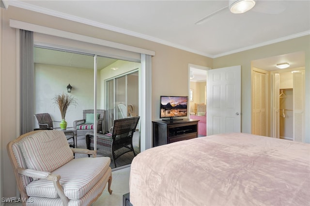 750 Mooring Line Dr Unit 105, Naples, FL 34102 - bedroom featuring a closet, crown molding, and a ceiling fan