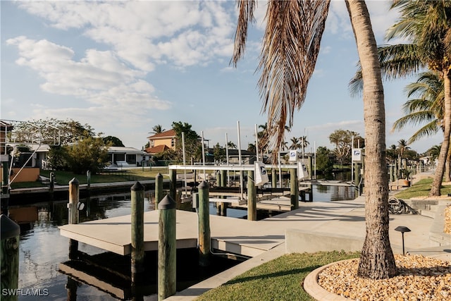 view of dock with a water view