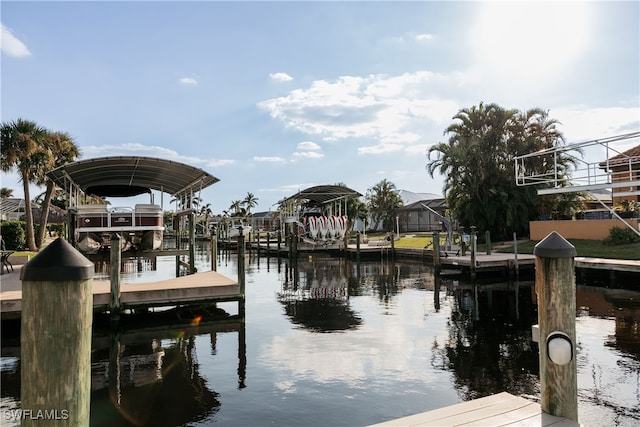 view of dock with a water view