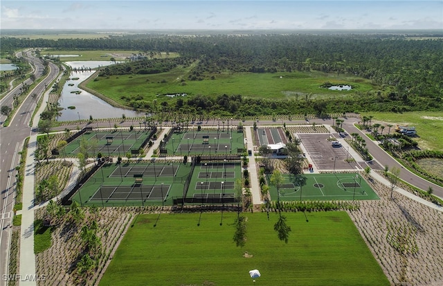 aerial view with a water view