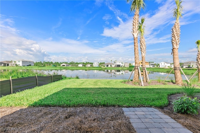 view of yard with a water view