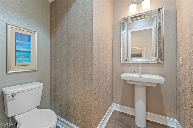 bathroom featuring toilet and wood-type flooring