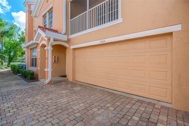 exterior space with a garage