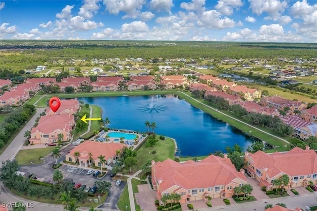 bird's eye view featuring a water view