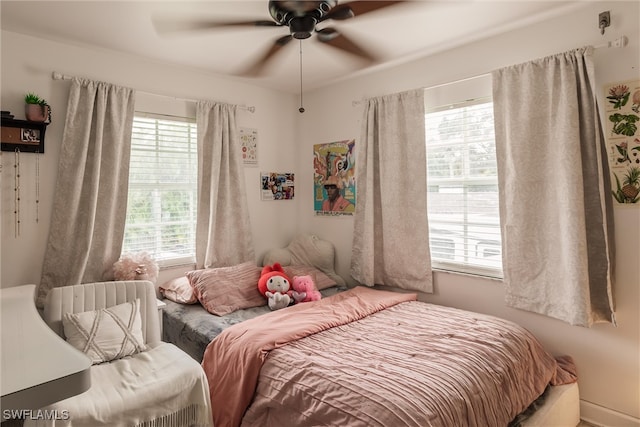 bedroom featuring ceiling fan