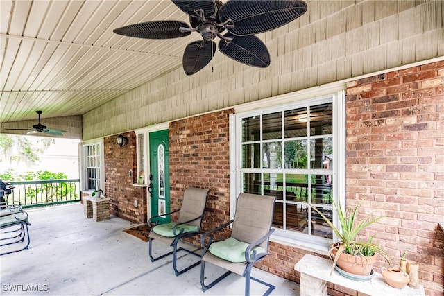 view of patio / terrace featuring covered porch and ceiling fan