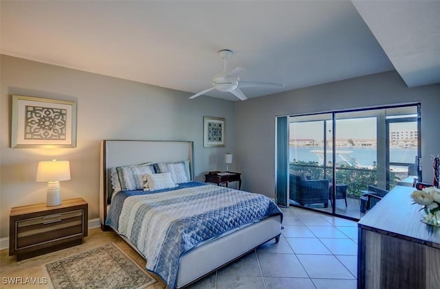 5103 Sunnybrook Ct Unit 3, Cape Coral, FL 33904 - bedroom featuring access to outside, light tile patterned flooring, a ceiling fan, and baseboards
