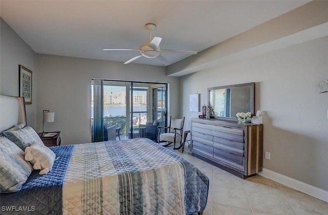 5103 Sunnybrook Ct Unit 3, Cape Coral, FL 33904 - bedroom featuring light tile patterned flooring, baseboards, a ceiling fan, and access to exterior