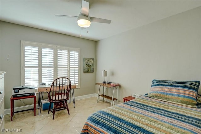 5103 Sunnybrook Ct Unit 3, Cape Coral, FL 33904 - tiled bedroom featuring baseboards, an office area, and ceiling fan