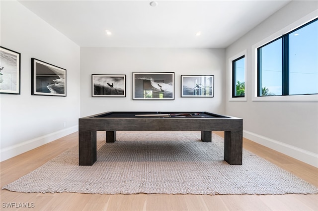 game room featuring hardwood / wood-style flooring and billiards