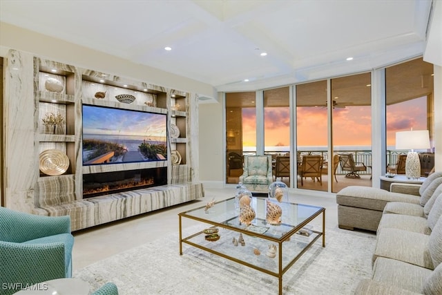 living room with floor to ceiling windows