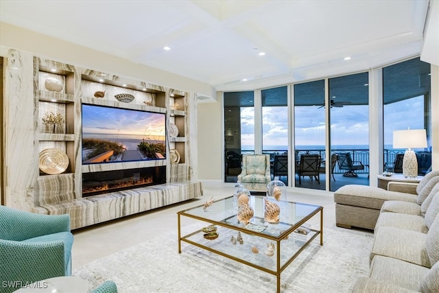 living room with a wall of windows