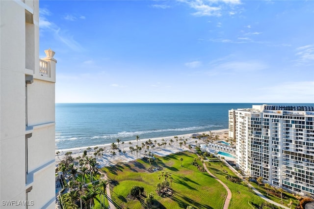 view of water feature with a view of the beach