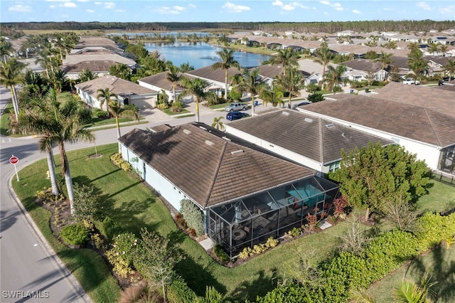 aerial view with a water view