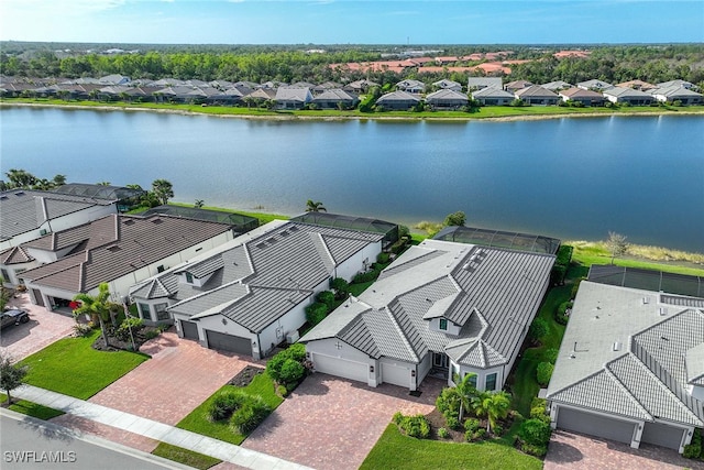 bird's eye view featuring a water view