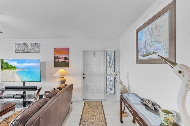 tiled foyer with crown molding