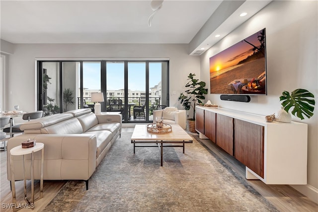 living room featuring dark hardwood / wood-style flooring