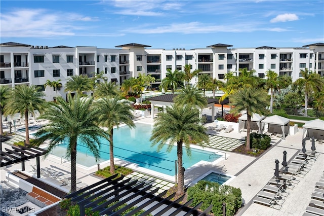 view of pool with a pergola