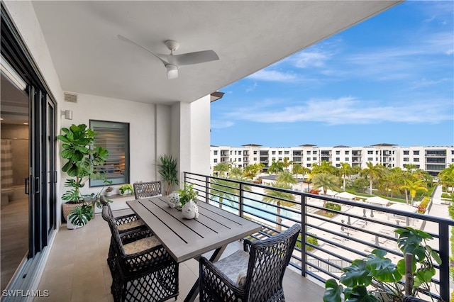 balcony with ceiling fan