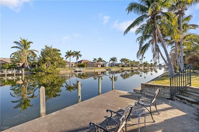 view of dock with a water view