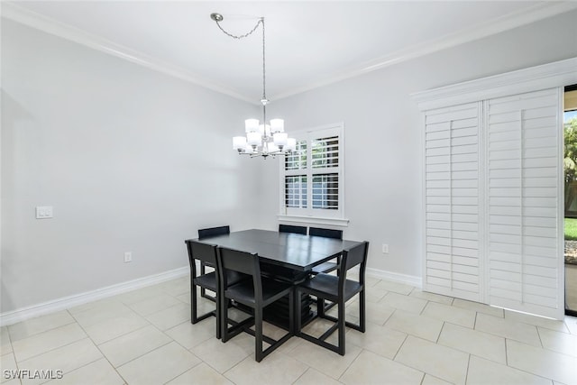 dining space with plenty of natural light, light tile patterned floors, and a notable chandelier