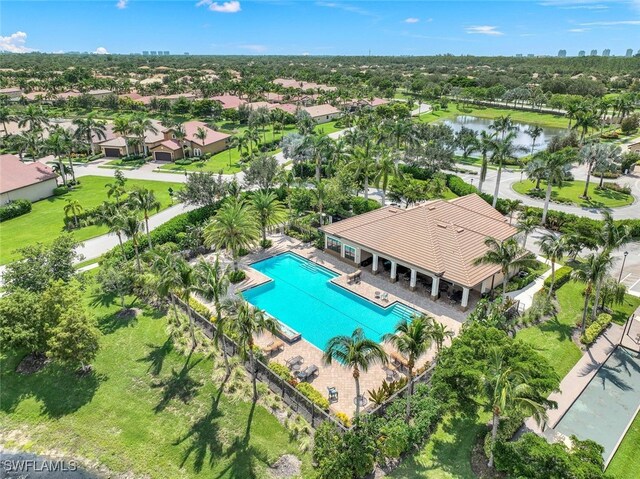 bird's eye view featuring a water view