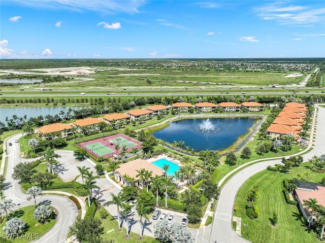 aerial view with a water view