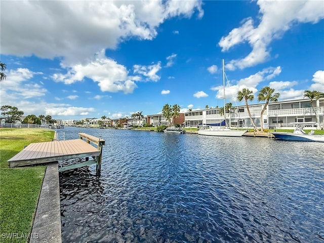 view of dock with a water view