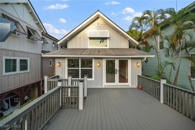 wooden terrace with french doors