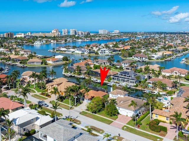 bird's eye view featuring a water view