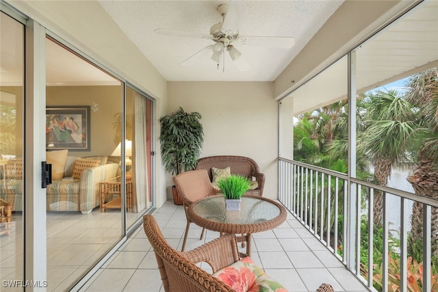 balcony featuring ceiling fan