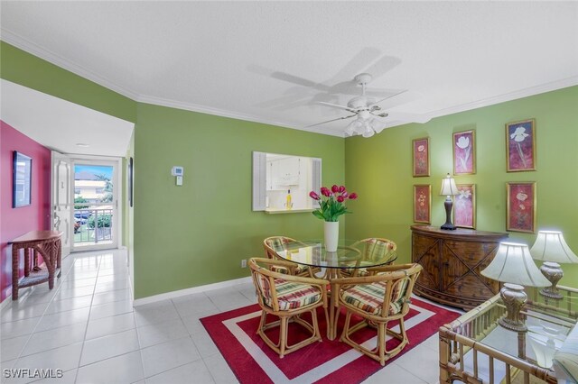 1200 Cherrystone Ct Unit B209, Naples, FL 34102 - dining area featuring ceiling fan, ornamental molding, light tile patterned floors, and baseboards