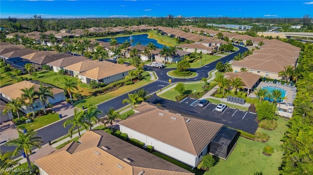 aerial view with a water view