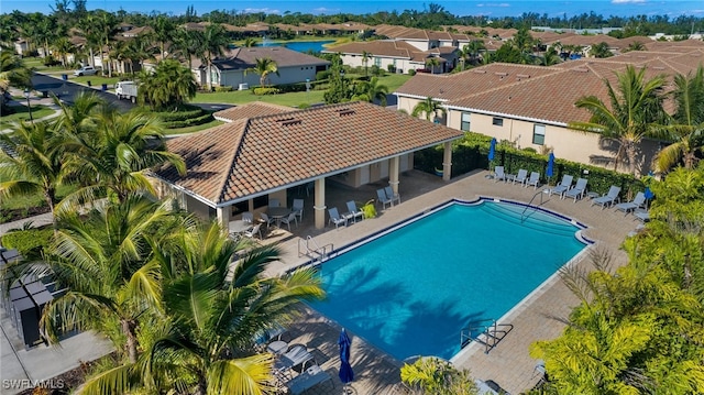 view of swimming pool featuring a patio