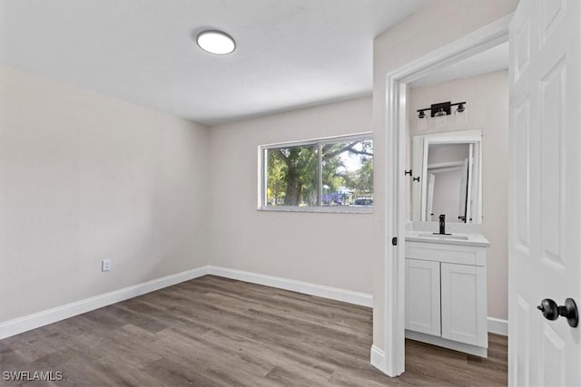 spare room featuring sink and wood-type flooring