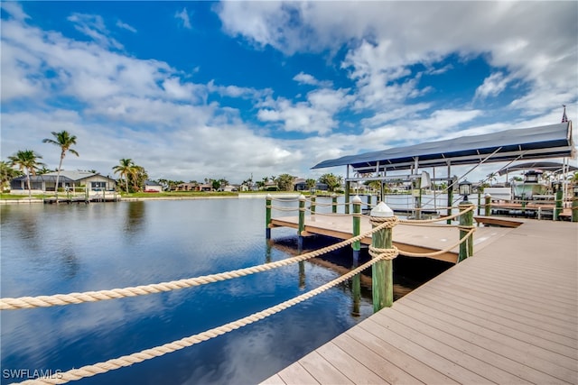 dock area with a water view