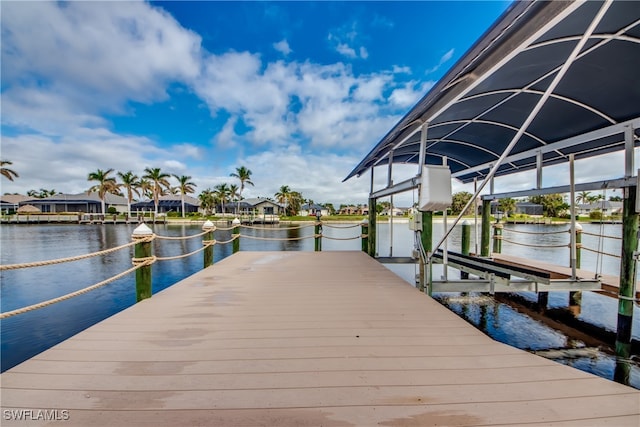 view of dock with a water view