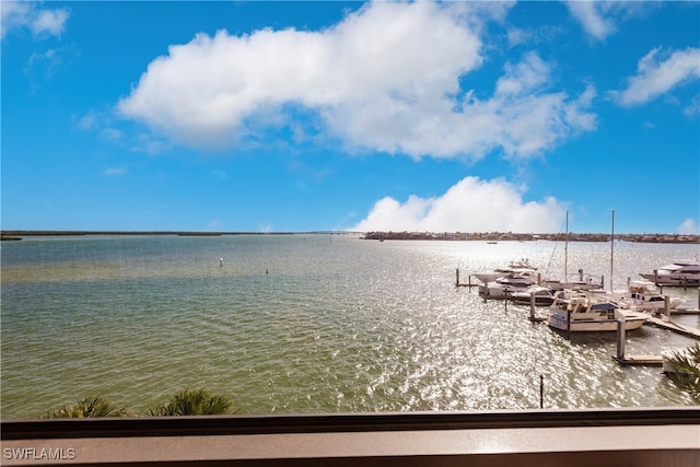 property view of water featuring a boat dock